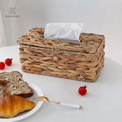 Japanese-style Ins Grass Weave Paper Towel Box Water Hyacinth Woven Square Napkin Box Home Living Room Bedroom Tissue Box Storage