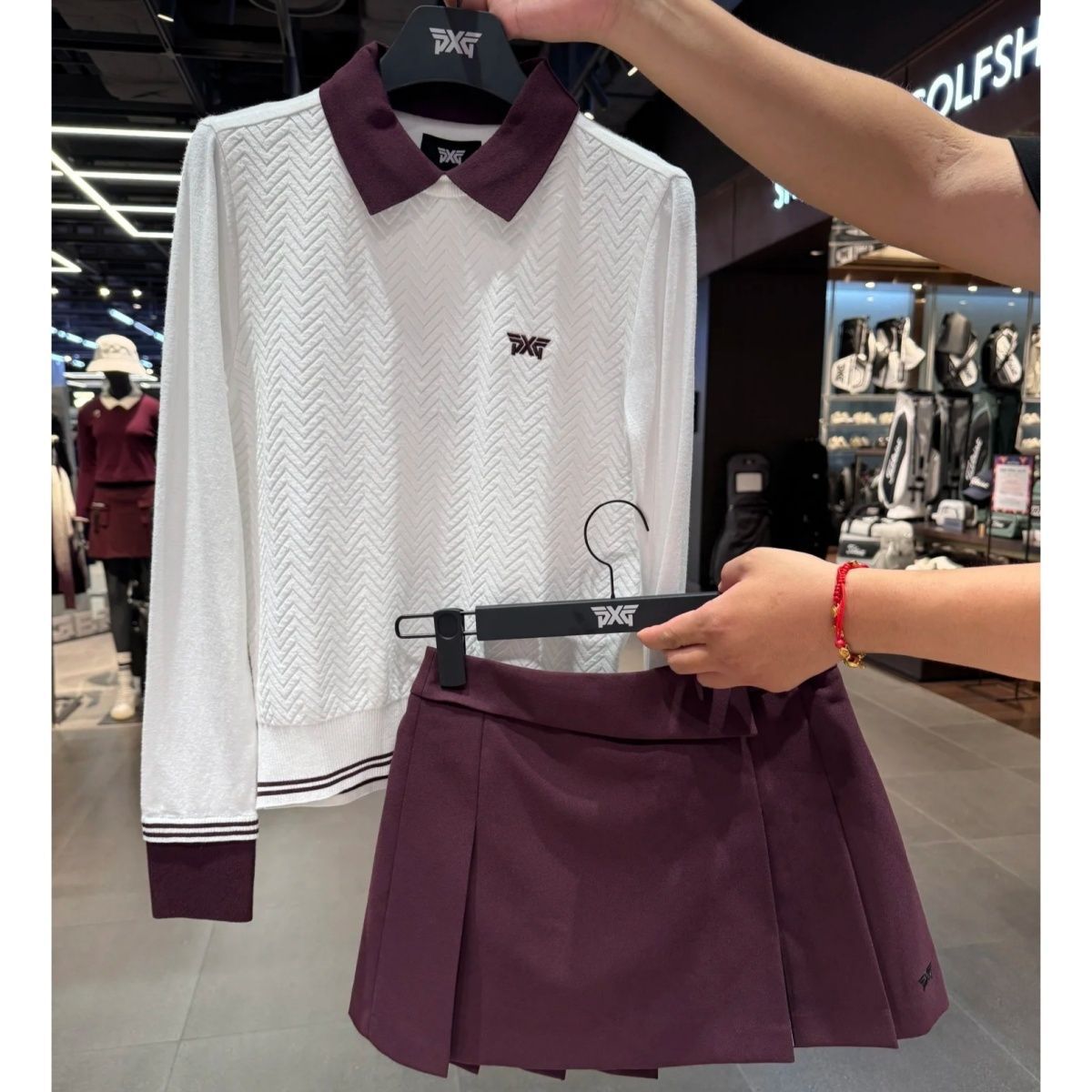 Korean Original Golf Set for Women, Spring and Autumn Style, Bamboo Fiber Anti-Exposure Long-Sleeved Top + Short Skirt Pants