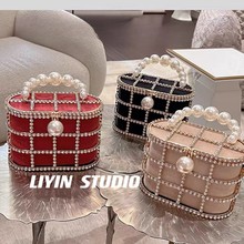 小众法式镶钻高级感爆款镂空珍珠金属菜篮子手挽高级感晚宴女包