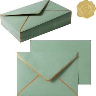 Cross-Border Spot Sage Green Gold-Edged Window Envelope Western-Style Birthday Card Sticker A7 Greeting Card Invitation