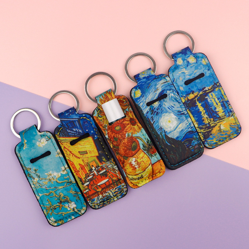 Van Gogh Star Sunflower Lipstick Case Keychain Lipstick Protective Case Keychain Piece Pendant Keychain Accessories