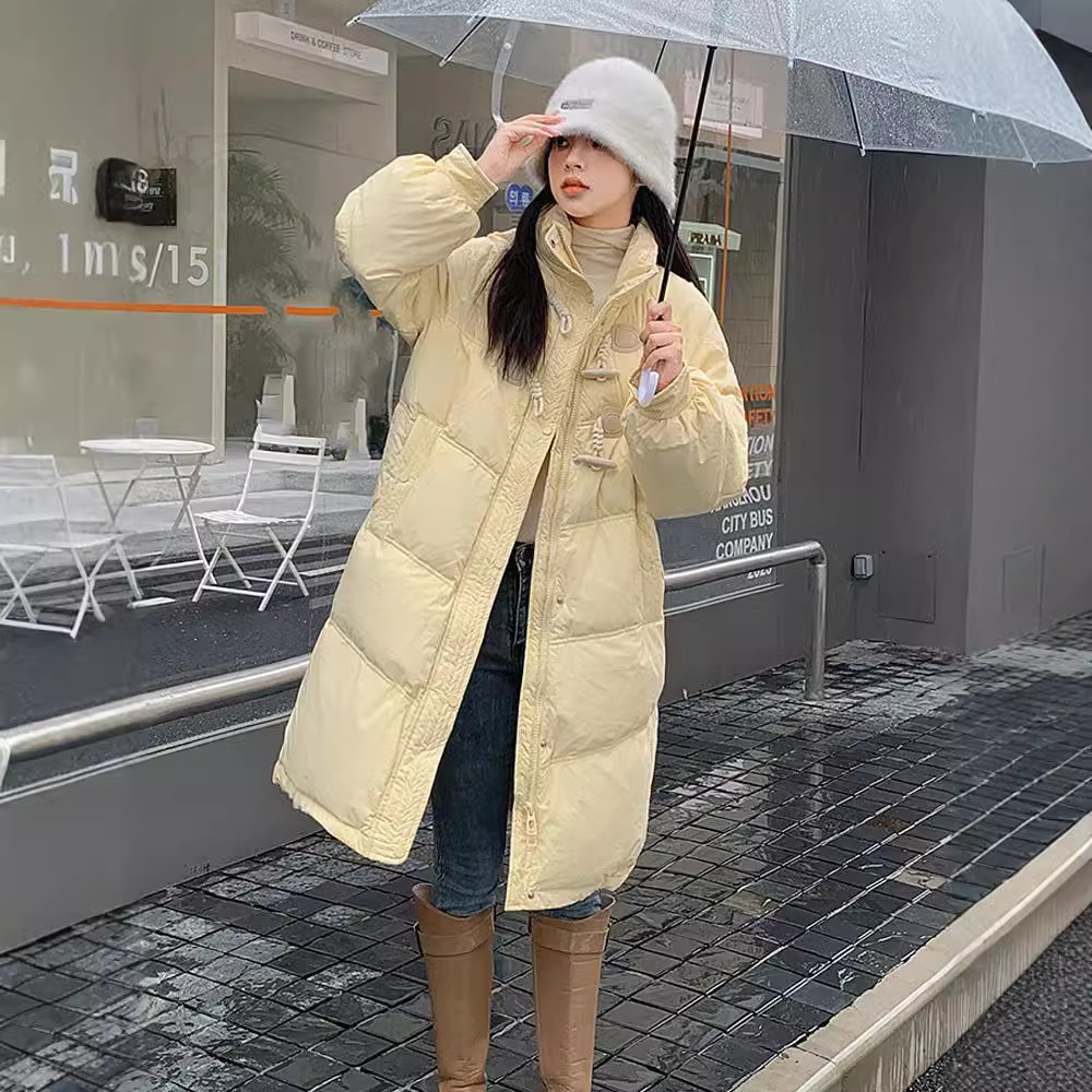 2024 nuevo algodón de invierno de mujer largo corno de buey pequeño chaqueta de algodón de pluma grande chaqueta de algodón