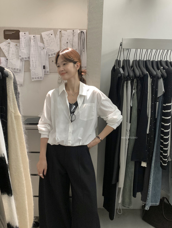 【MISS密思家】撞色背心简约气质休闲下摆褶皱假两件衬衫89027|undefined