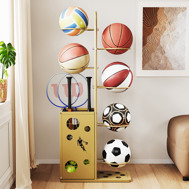 Sports Goods Punch-Free Basketball Storage Rack Household Feather Volleyball Racket Holder Ball Storage Rack Basket