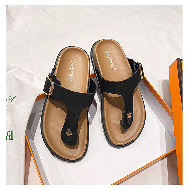 Dép sandal nữ quai ngang da bò thật đế dày phong cách Hàn Quốc — Màu Kaki mặt nhung, Màu đen mặt nhung, Trắng sữa vân vải chi tiết 29