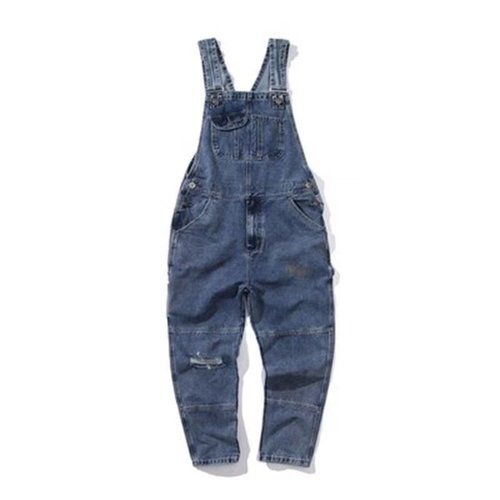 Japanese-American minimalist retro denim overalls men's fashion brand loose casual straight-leg work suspender onesie