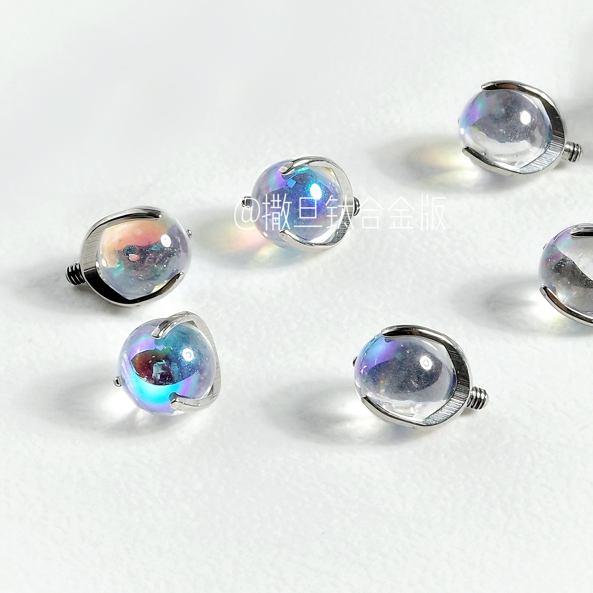 Silver pointed spike labret stud material detail