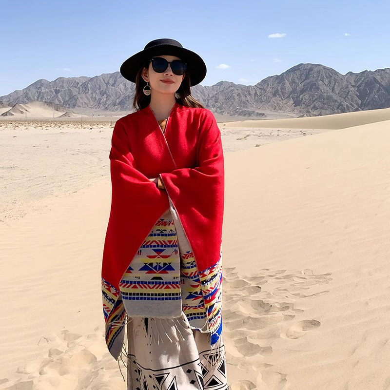 Patrón geométrico de viento nacional, capa fotográfica de estepa del desierto con bordas de sombra solar, bufandas de capa de protección contra el viento