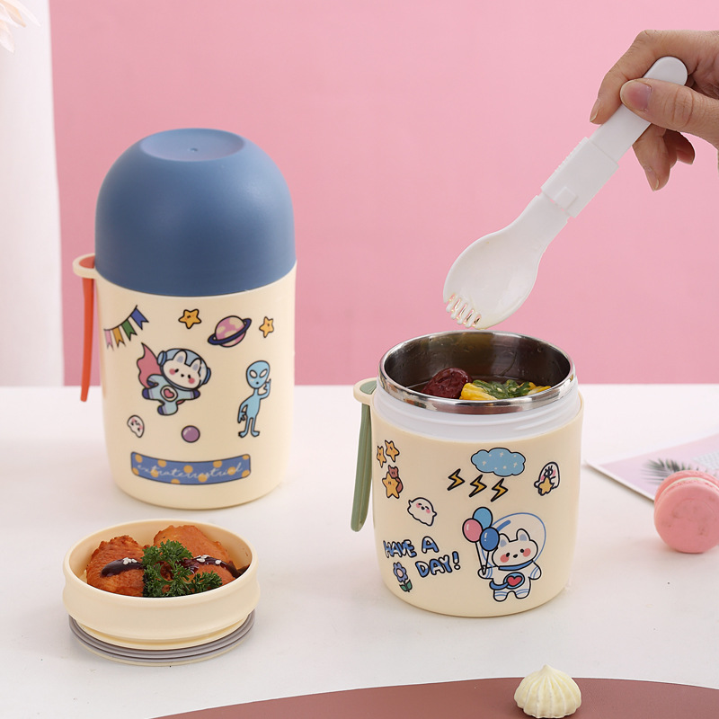 학생 어린이 피크닉 직장인 음식 학년 스테인리스 스틸 아침 식사 컵 식기와 우유 컵
