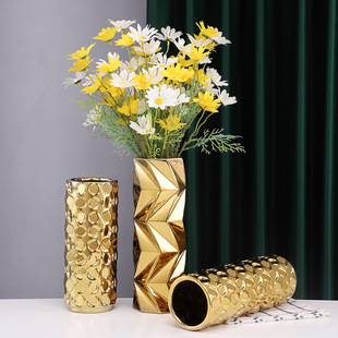 Modern Simple Light Luxury Gold-plated Ceramic Vase Hydroponic Flower Vase Home Accessories Living Room Decoration Flower Ornaments