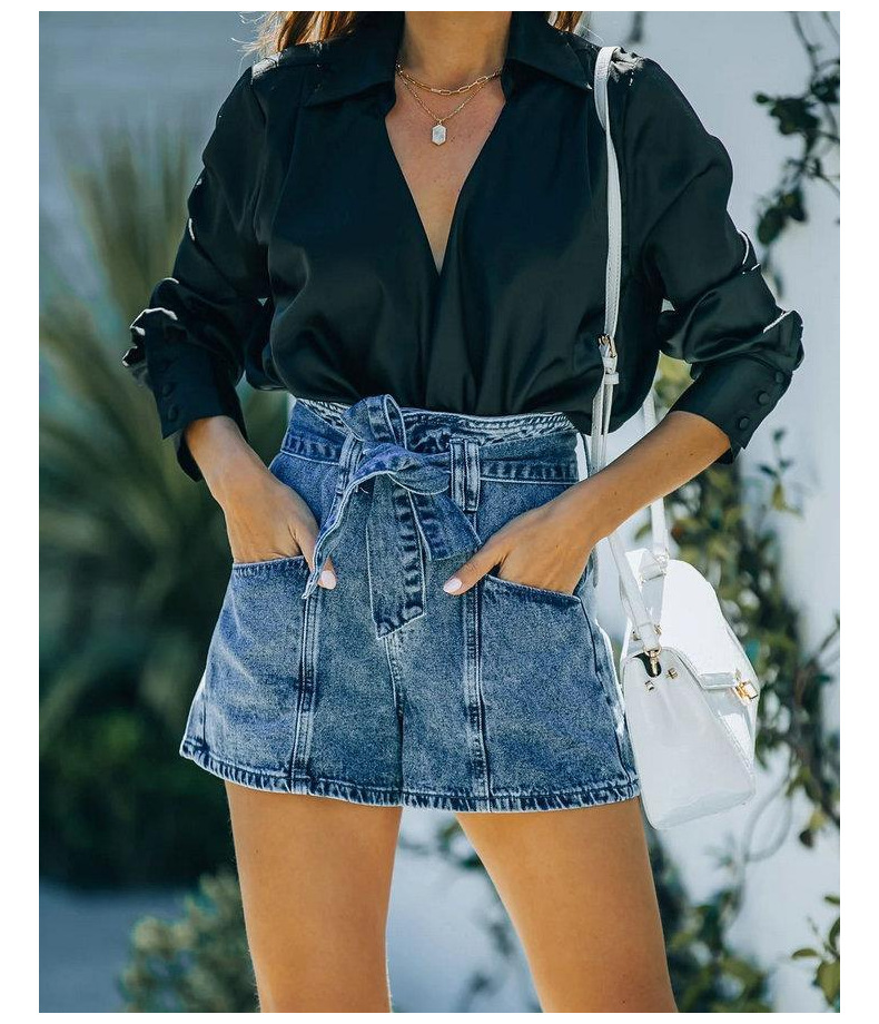 summer straight-leg high waist lace up denim shorts nihaostyles wholesale clothing NSJRM81950