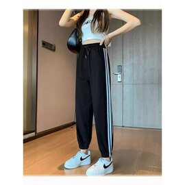 运动裤女夏薄款跑步宽松高腰百搭休闲学生韩版时尚显瘦束脚哈伦裤