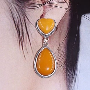 925 Silver Inlaid Old Beeswax Double Heart Earrings Hand-Inlaid Medieval Style Jewelry Handmade Can Be Appraised