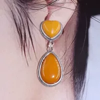 Серьги из серебра 925 пробы с инкрустацией старого пчелиного воска, двойные серьги в форме сердца, ручная инкрустация, ювелирные изделия в средневековом стиле, ручная работа, могут быть оценены