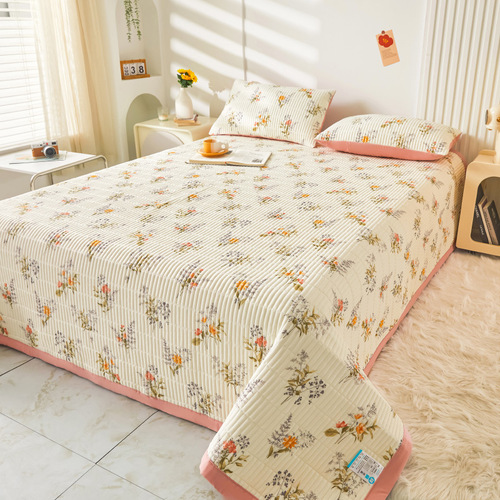 A Class Maternity Washable Cotton Linen Bed Cover with Thick Fleece Quilted Bedspread Set, Machine Washable Home Bedding Set of 3