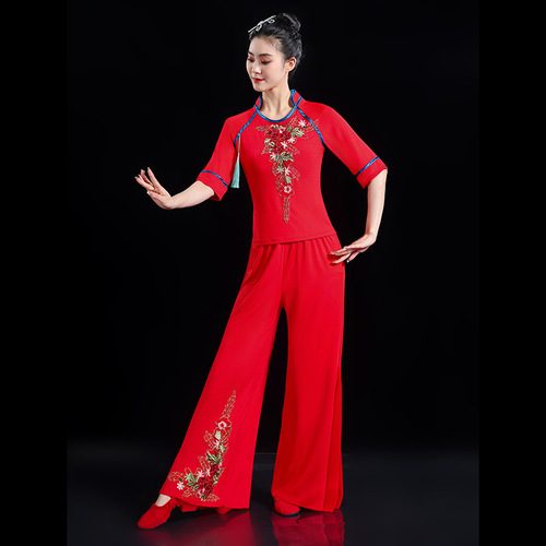 New Elastic Northeast Yangge Performance Costume Classical Dance Costume Fan Dance Set Performance Costume for Middle-Aged and Elderly Square Dance