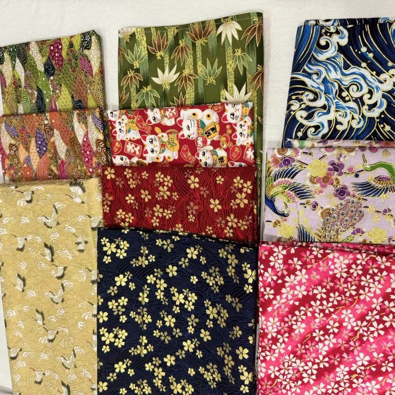 21支全棉活性印花烫金布料樱花diy香囊布料旗袍棉服拼布