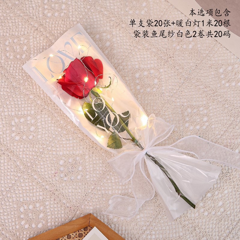 Día de San Valentín DIY solo ramo bolsa de embalaje transparente impermeable OPP flor bolsa amor Rosa flor bolsa de embalaje