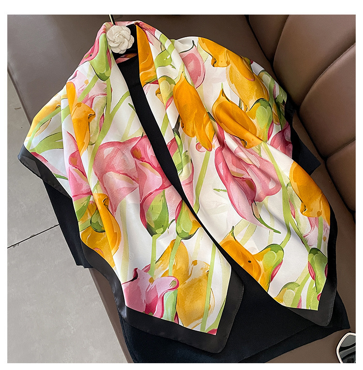 Women's Elegant Flower Satin Silk Scarf display picture 1