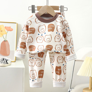 Children's Underwear suit Velvet Autumn Clothes and Pants Two-piece Set for Boys and Girls Warm Mid-age Children's Autumn and Winter Pajamas Home Clothes