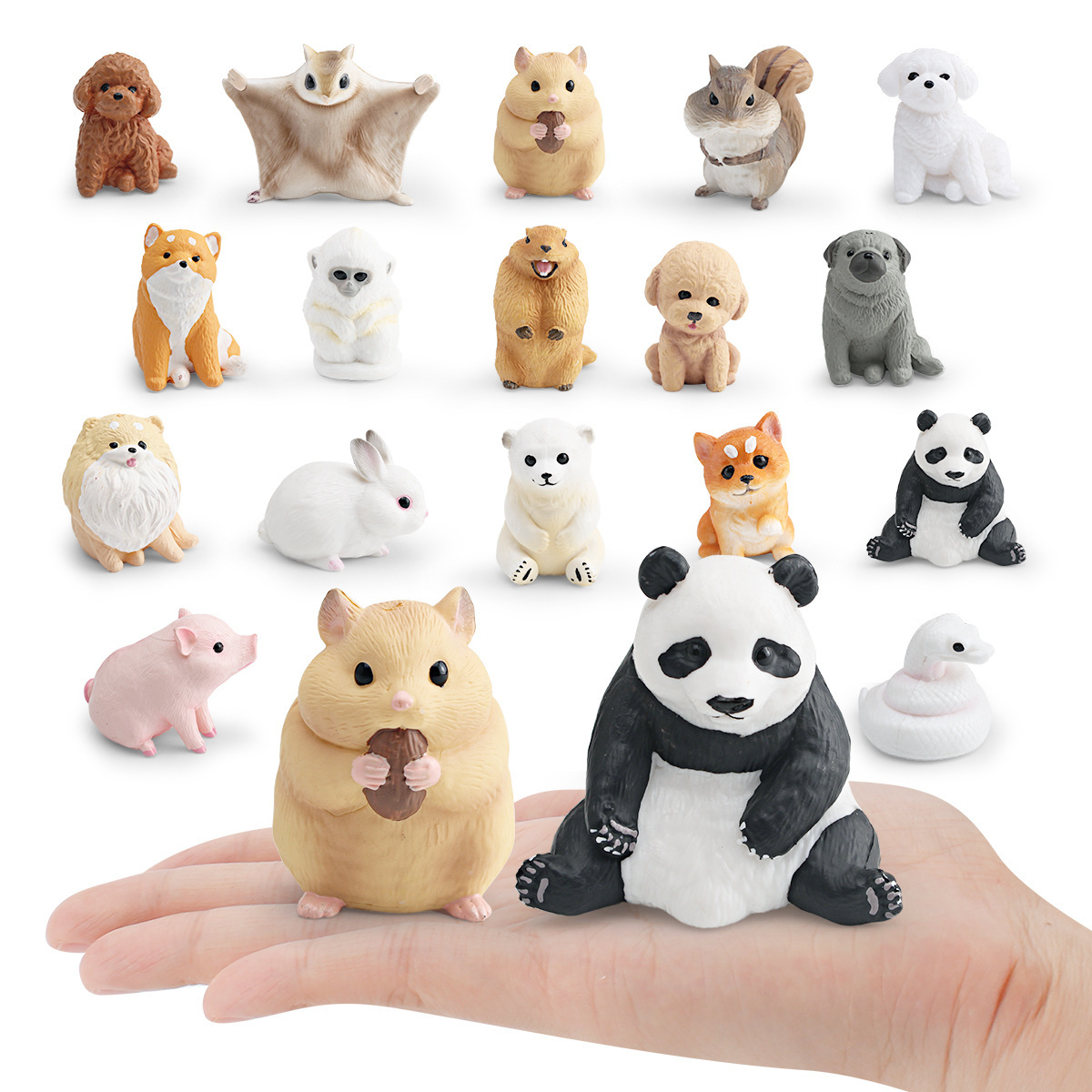 Transfronterizos mini simulación perro de madera panda cerdo conejo blanco serpiente blanca hámster nutria foca animal adornos modelo juguete