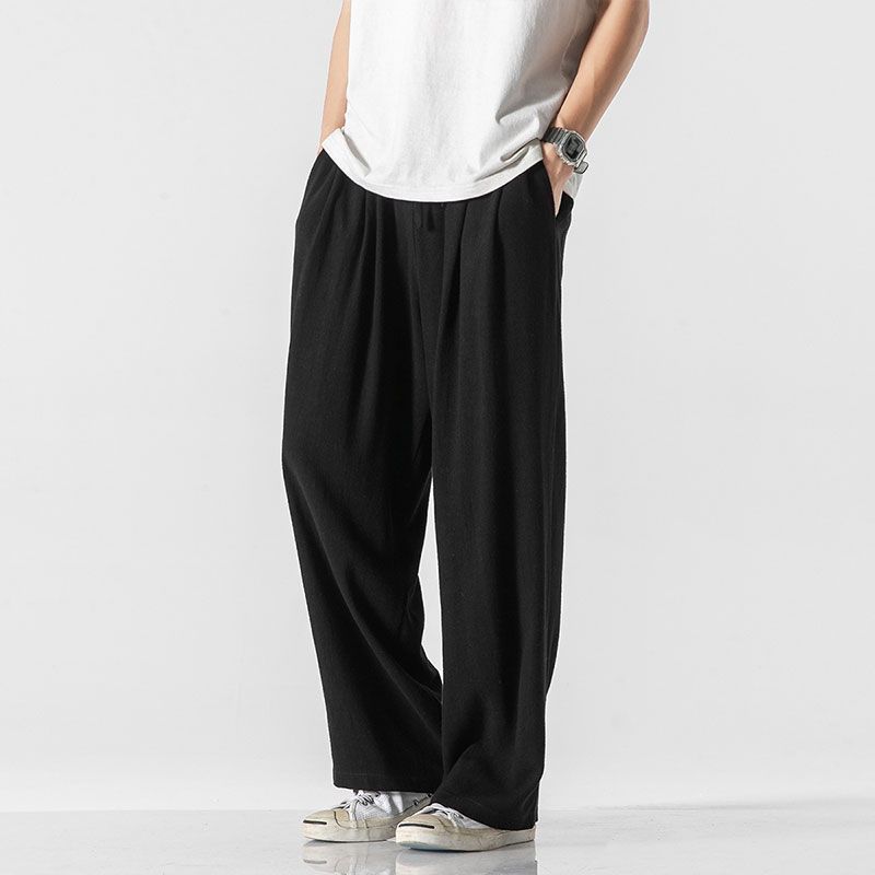 Pantalones de lino Pantalones de hombre Pantalones anchos rectos sueltos de estilo chino Pantalones deportivos casuales de algodón y lino de verano para hombres