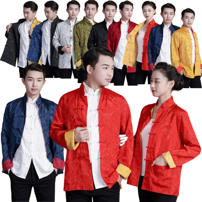 Chinese Style Double-Sided Spring and Autumn and Winter Men's Coat Stage Performance Long Sleeve Top Chinese Style Hanfu Tang Suit Ethnic Clothing Chinese Style Double-Sided Spring and Autumn and Winter Men's Coat Stage Performance Long Sleeve Top Chinese Style Hanfu Tang Suit Ethnic Clothing