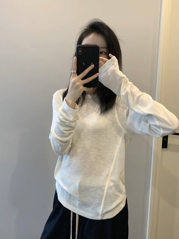 天丝针织衫圆领长袖女薄款宽松显瘦针织打底衫长袖休闲G1458|undefined