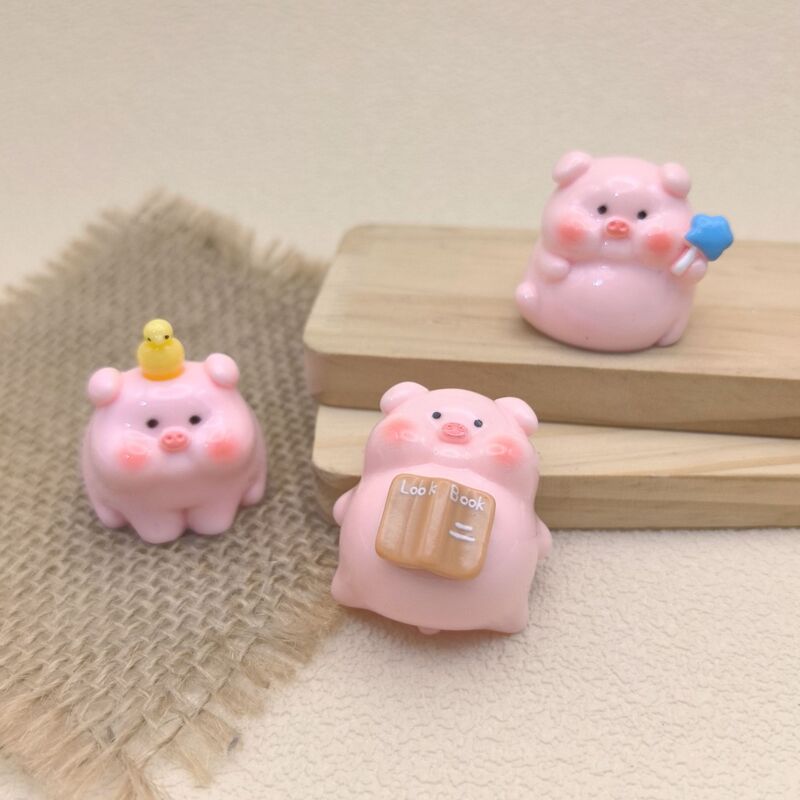 卡通粉色呆萌叠叠乐小猪公仔萌粒 DIY树脂饰品配件桌面车载小摆件|undefined