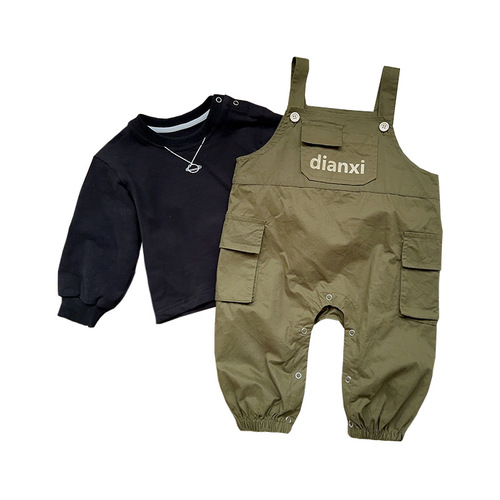 Baby autumn jumpsuit, male baby clothes, autumn workwear style, foreign style going out top, suspender pants, two-piece set