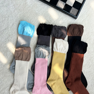New solid color vertical stripes pile socks flower buds color matching short socks