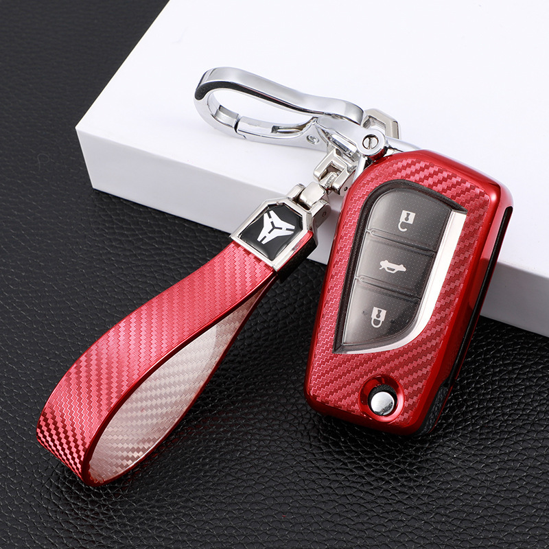 레드 + 탄소 섬유 패턴 키 체인