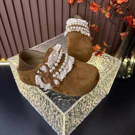 蝴蝶结珍珠勃肯鞋女2025秋季新款两穿厚底名媛半拖鞋玛丽珍懒人鞋