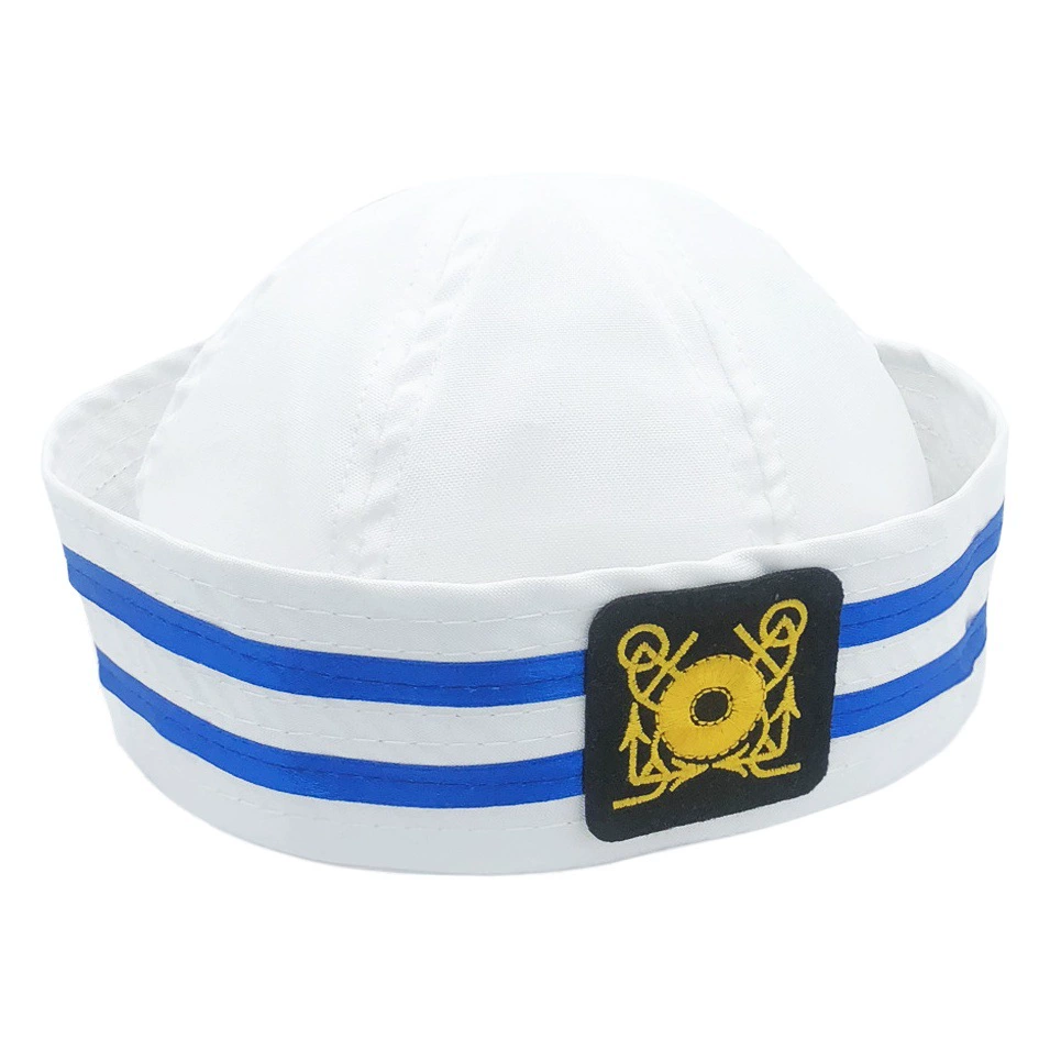 Смокинг-шляпа в полоску синего цвета, круглая, белая простая шляпа-«мелеон», без козырька с синими полосками, воротник-фальбант, в стиле матросской шляпы капитана