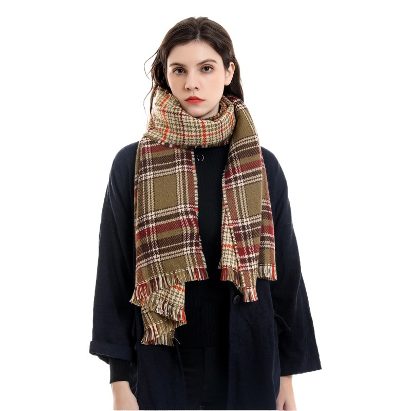 Bufanda de moda femenina invierno versión coreana de color a cuadros de alta calidad en ambos lados para usar bufanda larga y cálida