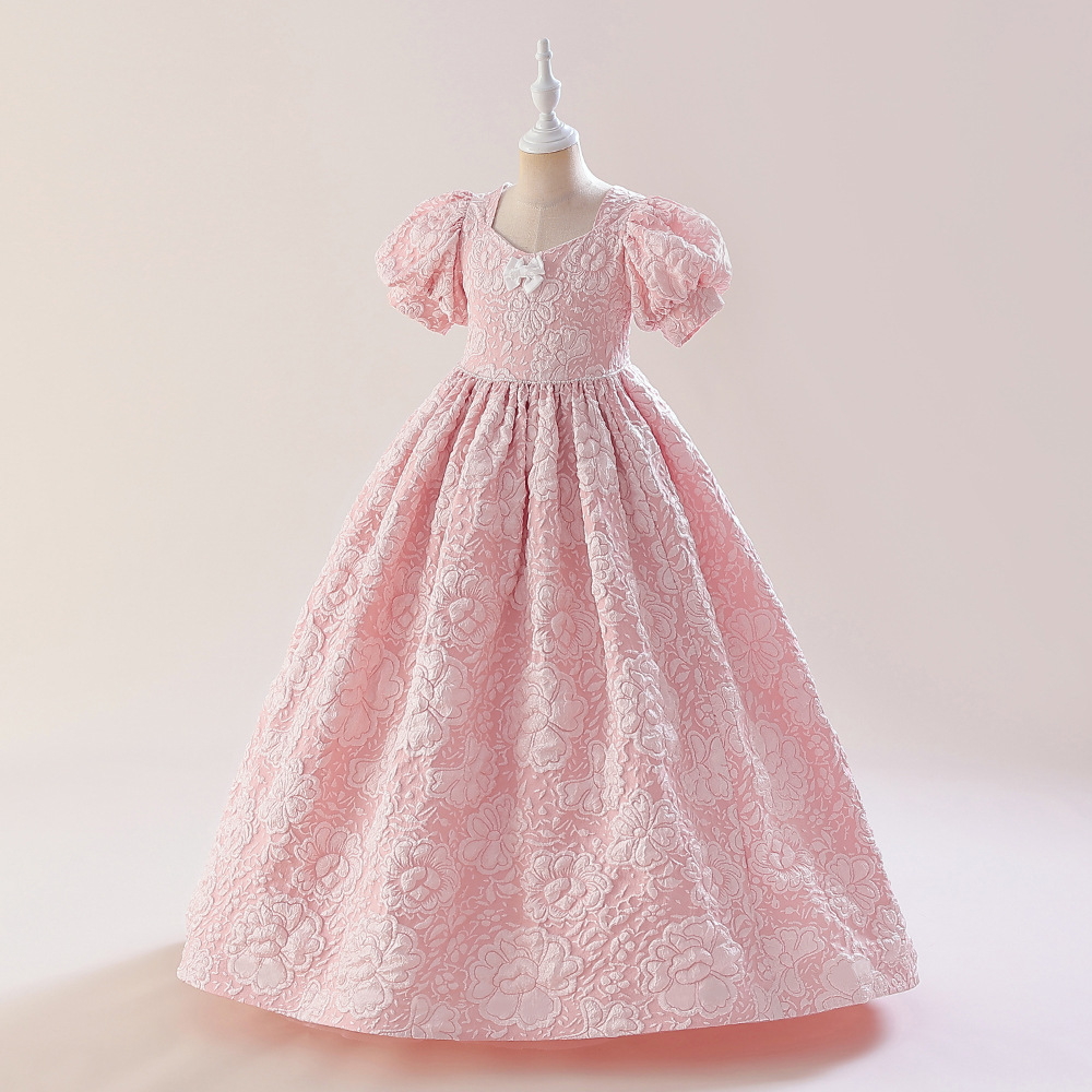 Vestido de las niñas europeas y americanas Vestido de manga de burbuja vestido de niña de las flores vestido de princesa pettiskirt de los niños