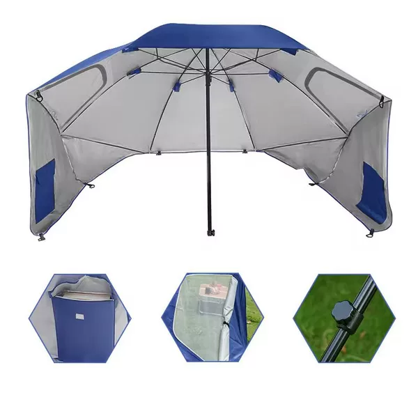 Cross-Border Hot Selling 2.4m Umbrella with Mesh Window Dual-Purpose Tent Outdoor Portable Multi-Functional Fishing Beach Umbrella