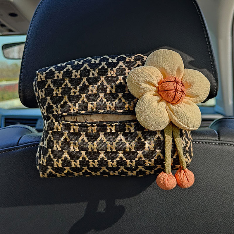 Caja de pañuelos para coche Caja de dibujo de coche creativa para mujer Caja de apoyabrazos para coche Bolsa de dibujo para colgar suministros de decoración de coche para mujer