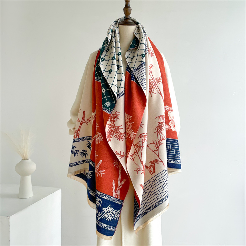 Retro etnický šál, jeseň a zima, nový obojstranný kašmírový teplý šál, zahustený obojstranný dámsky šál_voghion.com