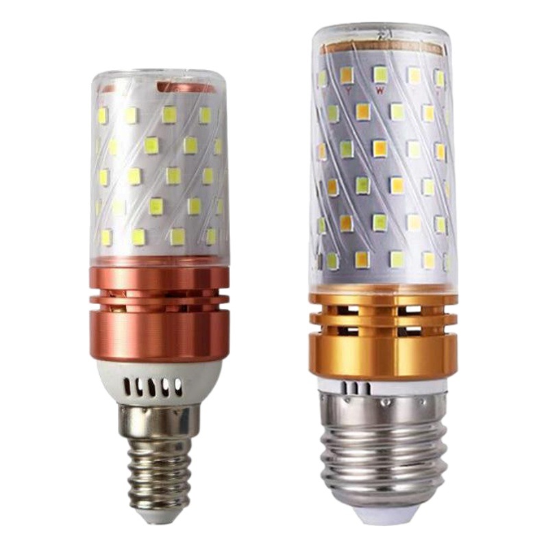 Directo de fábrica cabeza de luz LED fuerte de tres colores cambiando de luz lámpara de maíz bombilla de la vela E14e27 tornillo bombilla fuente de luz al por mayor