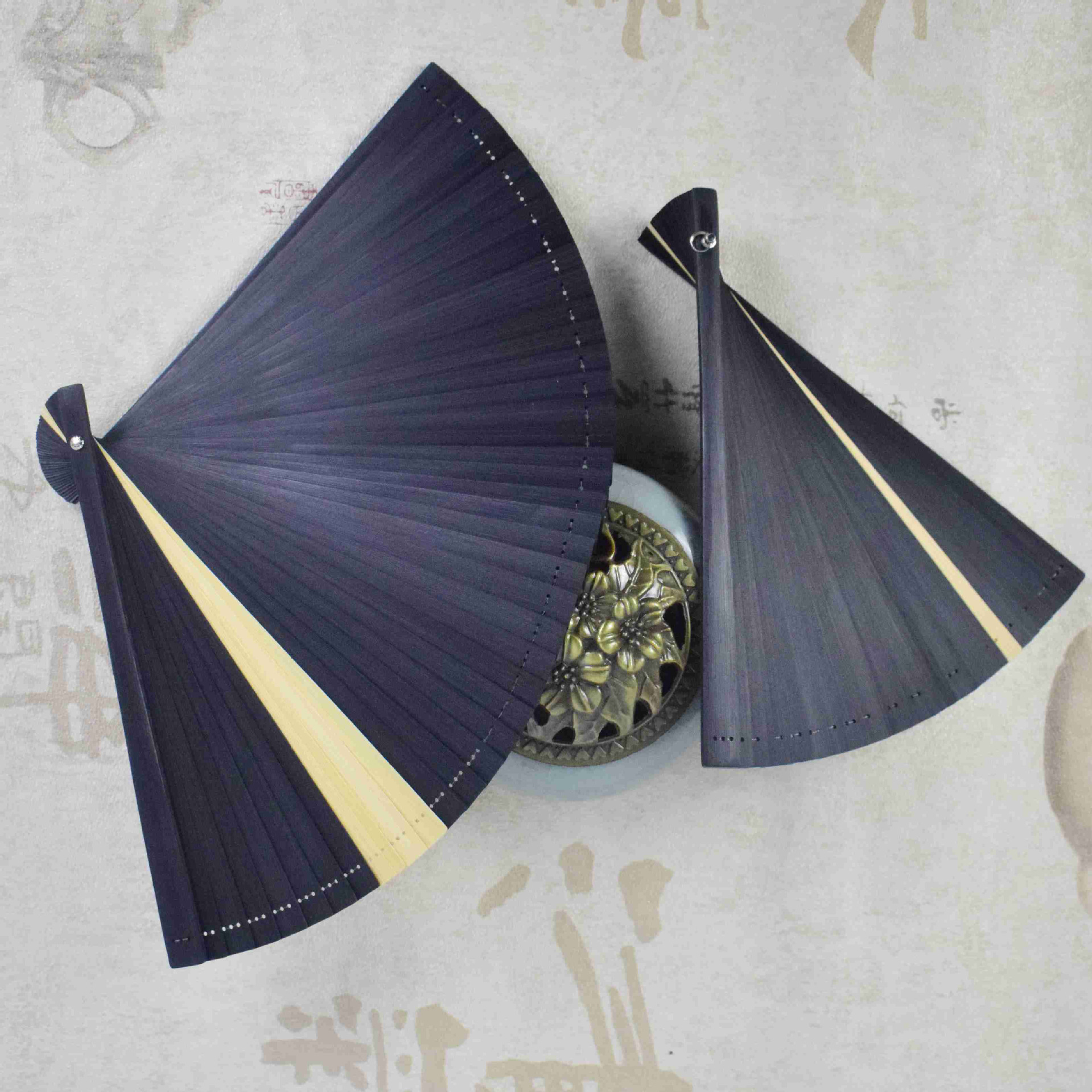 定制全竹扇 优雅旗袍汉服配饰扇夹色头青竹扇古风工艺小折扇