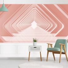 3d粉色视觉延伸背景墙布美容美甲直播间装饰墙纸客厅玄关卧室壁画