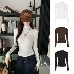 辣妹掐腰长袖T恤女2025春秋新款高领修身显瘦百搭打底衫白色上衣