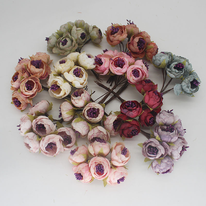 DIY歐式復古仿真花絹花玫瑰花苞玫蕾花束喜糖盒頭飾髮飾配件假花