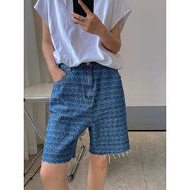 卢浮夏季新款日韩休闲时髦五分裤高腰直筒牛仔中裤女