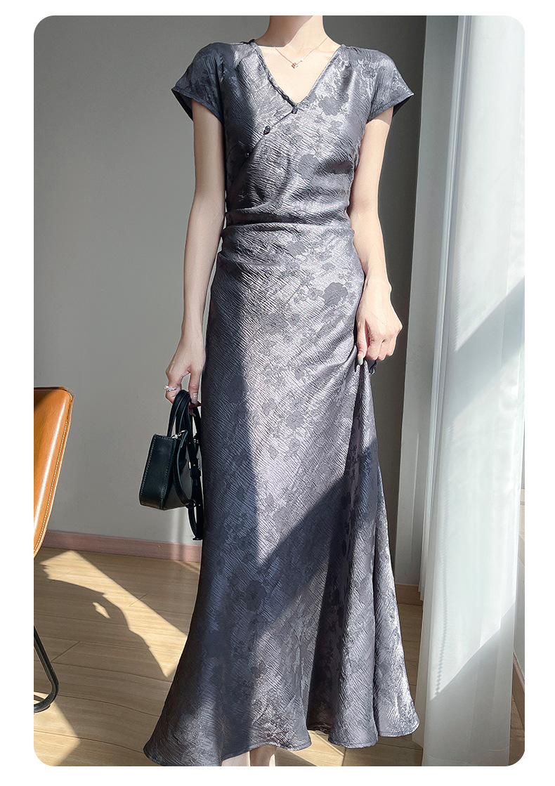 New Chinese-style Women's Clothing, National-style Satin Cheongsam V-neck Dress, Summer 2025 New Model, Slimming And_ecoleips.com