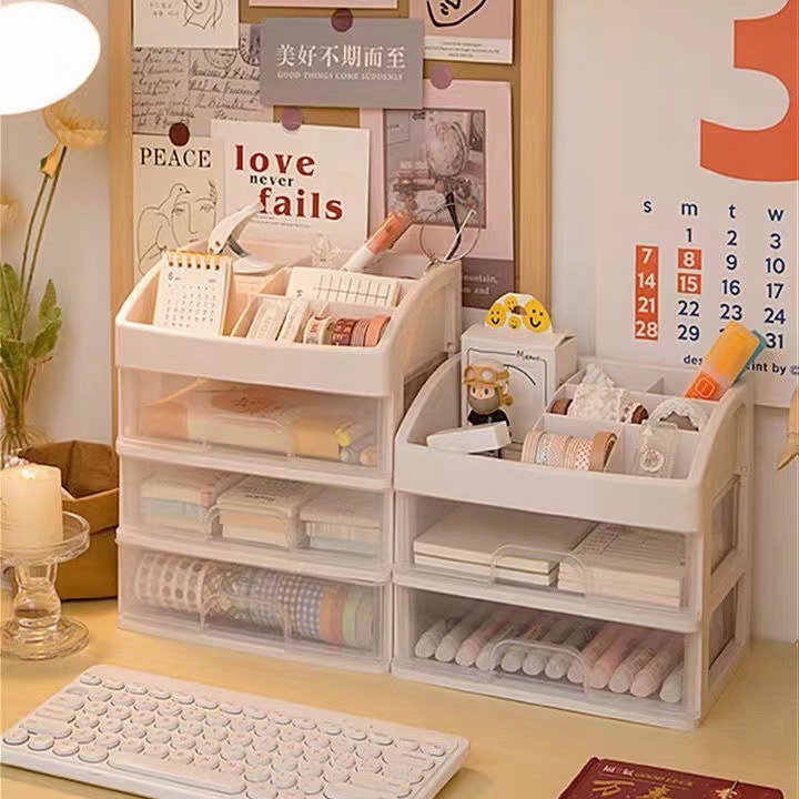 Ins Desktop Storage Box Drawer Type Student Stationery Office Desk Organizer Dormitory Cosmetics Shelf