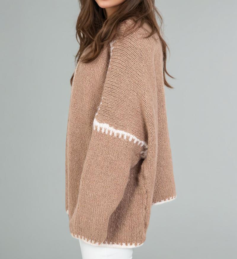 420g Weight Long Sleeve Sleeve Length Placket Placket Type Polyester Fabric Type Long Top Length Cardigan, Sweater Tops Type Daily Occasion Collarless Neckline Loose Fit Type Color Block Pattern Winter, Spring, Autumn Season Women's Gender Vacation Style Wholesale Women's Vacation Color Block Long Sleeve Sweaters & Cardigans 20