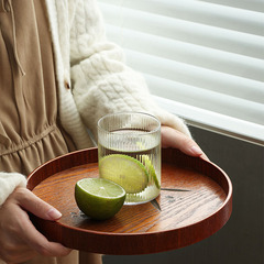 日式圓形木質托盤長方形家用酒店客廳手提木頭半圓盤子木製茶盤