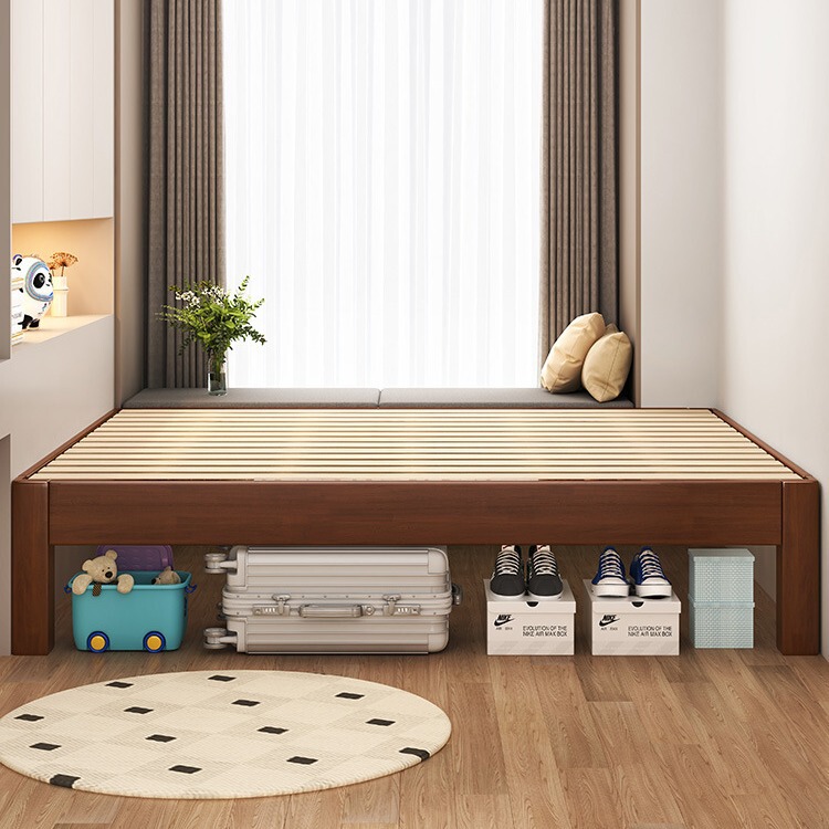 Solid Wooden Bed Tatami Rai Skeleton Headless Bed Frame Any Size Homestay No Backrest Low Bed Simple Rubber Wooden Bed